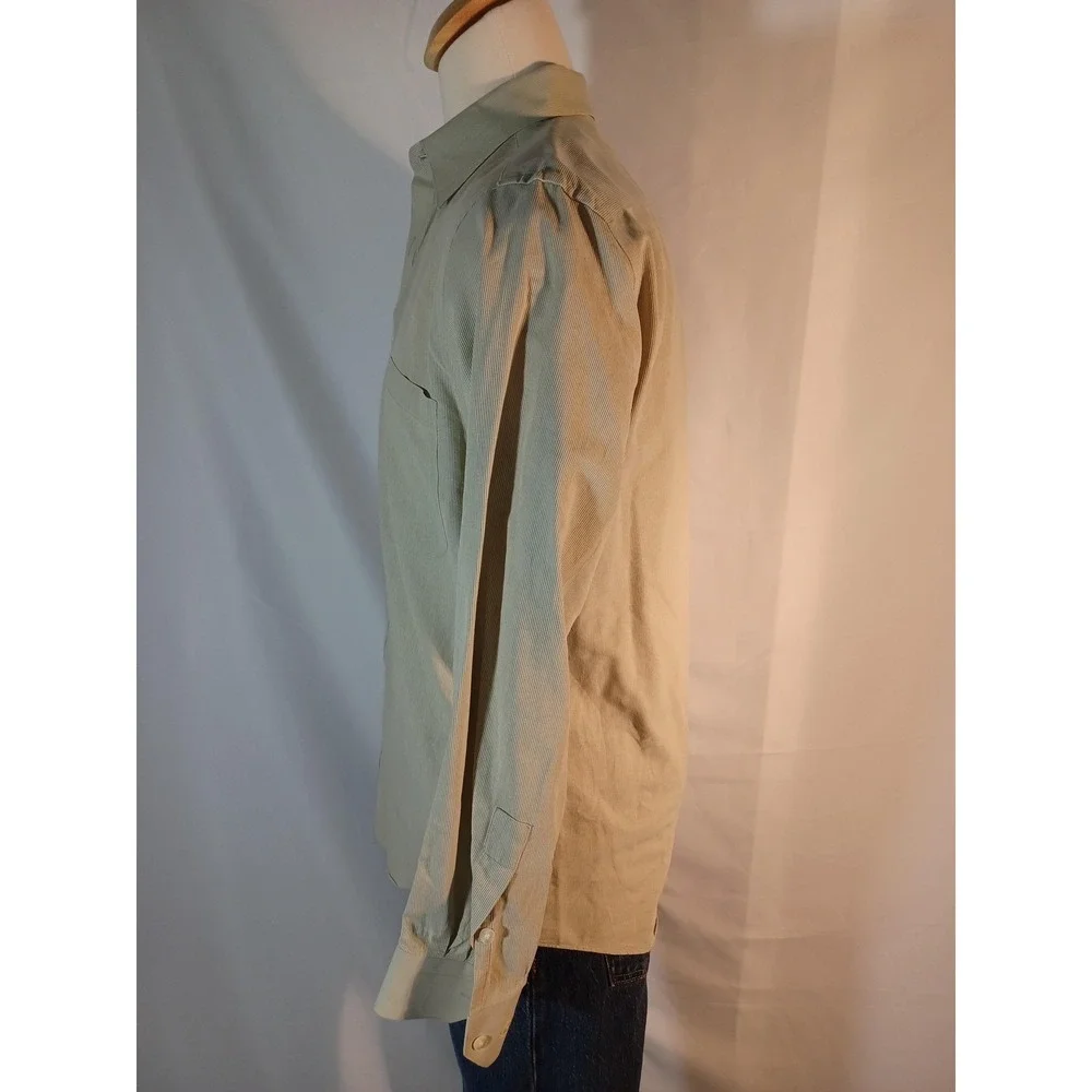 Donna Karan New York Shirt Mens 16‎ 34/35 Beige Stripe Classic Fit Dress Cotton